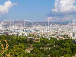 Panorama of Athens City in Greece with beautiful antique monumen