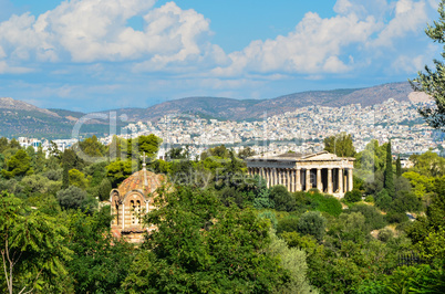 Panoramic view of the city of Athens in Greece with historical monument