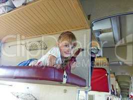 Little girl traveling in carriage