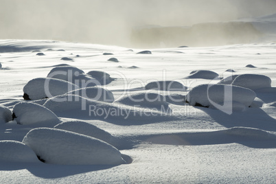 Snowy volcanic rocks in south Iceland