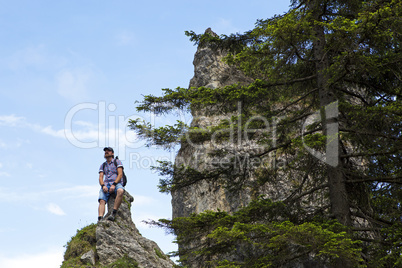Male hiker on mountain top