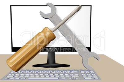 Screen with wrench and screwdriver