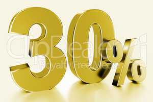 thirty, as a golden three-dimensional figure with percent sign