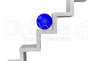Blue sphere on white stairs