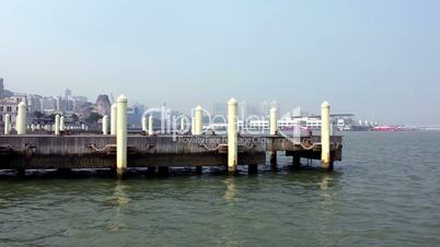 Empty mooring posts at Macau Fisherman's Wharf