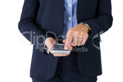 Businesswoman sending a text message