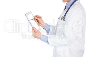 Doctor scrolling on a digital tablet