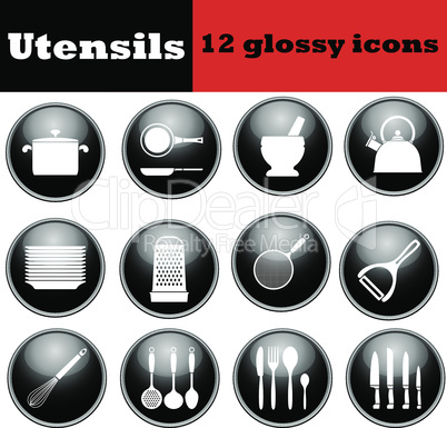 Set kitchen utensil glossy iconsSet kitchen utensil glossy icons