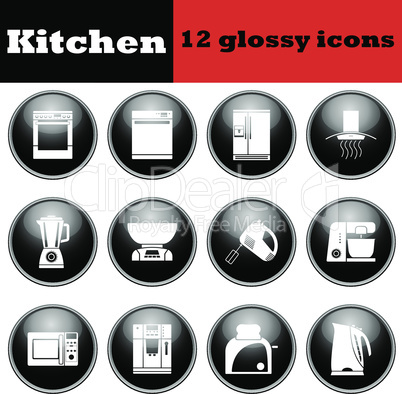 Set of glossy kitchen equipment glossy icons