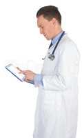 Doctor scrolling on a digital tablet