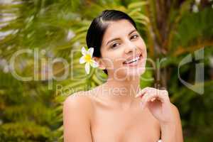 Pretty woman preparing herself for spa day