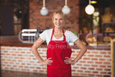 Pretty waitress with hands on hips