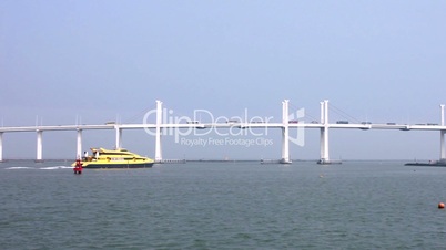 Jetfoil sailing under the Friendship bridge, departing  from Macau to Hong Kong