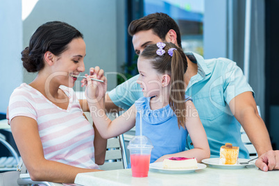 A family eating at the restaurant