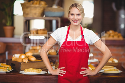 Pretty waitress with hands on hips