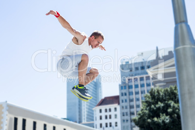 Man doing parkour in the city