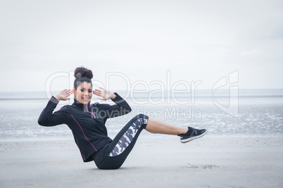 Fit girl working out on cold day