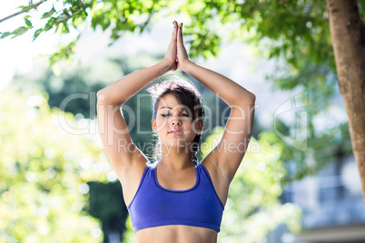 Peaceful athletic woman doing yoga