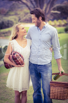 Cute couple on date looking at each other