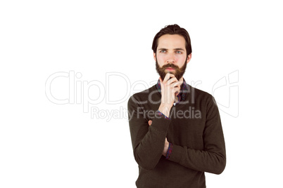 Hipster thinking with hand on chin