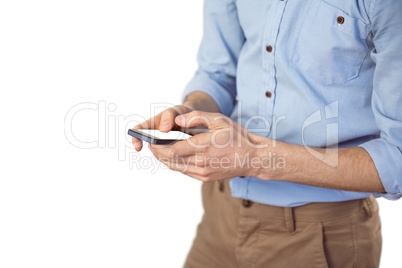 Stylish hipster sending a text