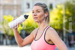 A beautiful woman drinking water