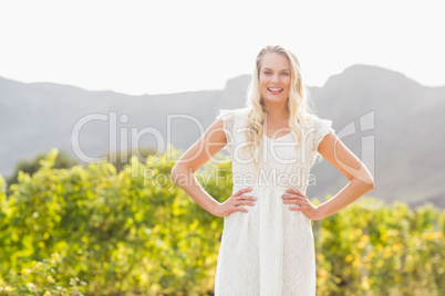 Pretty blonde woman looking at the camera