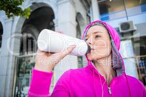 A beautiful woman drinking water