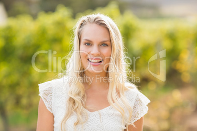 Pretty blonde woman looking at the camera