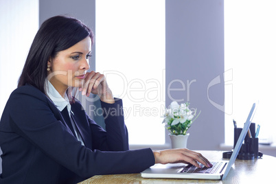 Businesswoman working on laptop at her desk Businesswoman working on laptop at her desk