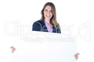 Businesswoman showing a blank sign