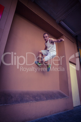 Man doing parkour in the city