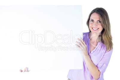 Businesswoman showing a blank sign