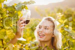 Young happy woman holding a glass of wine