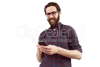 Handsome hipster using his phone