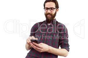 Handsome hipster using his phone