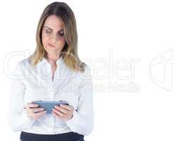 Businesswoman holding her mobile phone