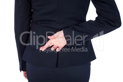 Close up pretty businesswoman with finger crossed