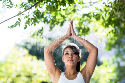 Peaceful athletic woman doing yoga