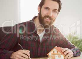 Hipster businessman applying for a mortgage