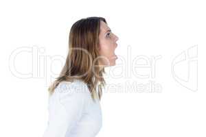 Side view of a businesswoman yelling