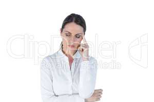 Beautiful businesswoman thinking with finger on head