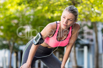 A beautiful athlete looking away