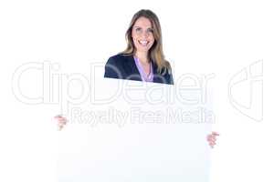 Businesswoman showing a blank sign