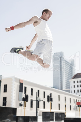 Man doing parkour in the city