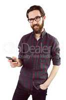 Handsome hipster using his phone