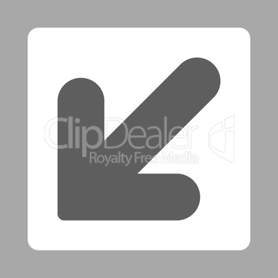 Arrow Down Left flat dark gray and white colors rounded button