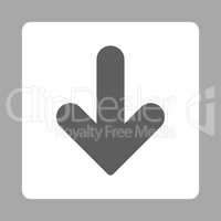 Arrow Down flat dark gray and white colors rounded button