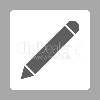 Pencil flat dark gray and white colors rounded button
