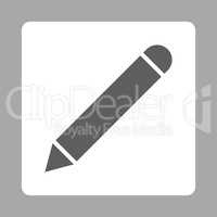 Pencil flat dark gray and white colors rounded button